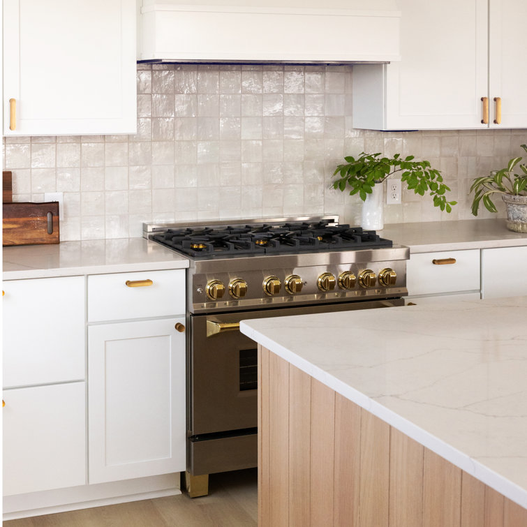 36" Stainless Steel and Gold Dual Fuel Range with Convection Oven