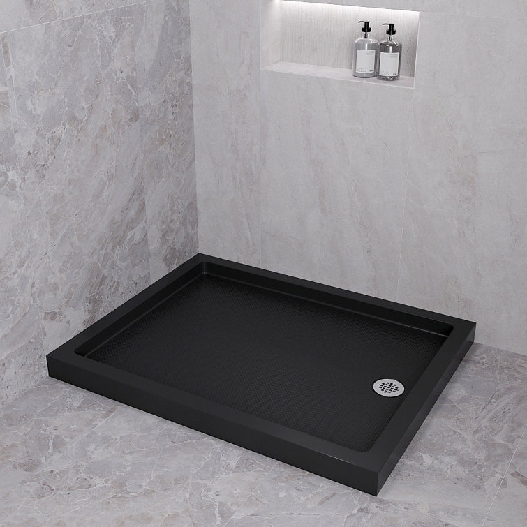 Glossy Black 48 x 36 Acrylic Corner Shower Base with Right Drain