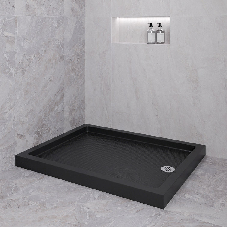 Glossy Black 48 x 36 Acrylic Corner Shower Base with Right Drain