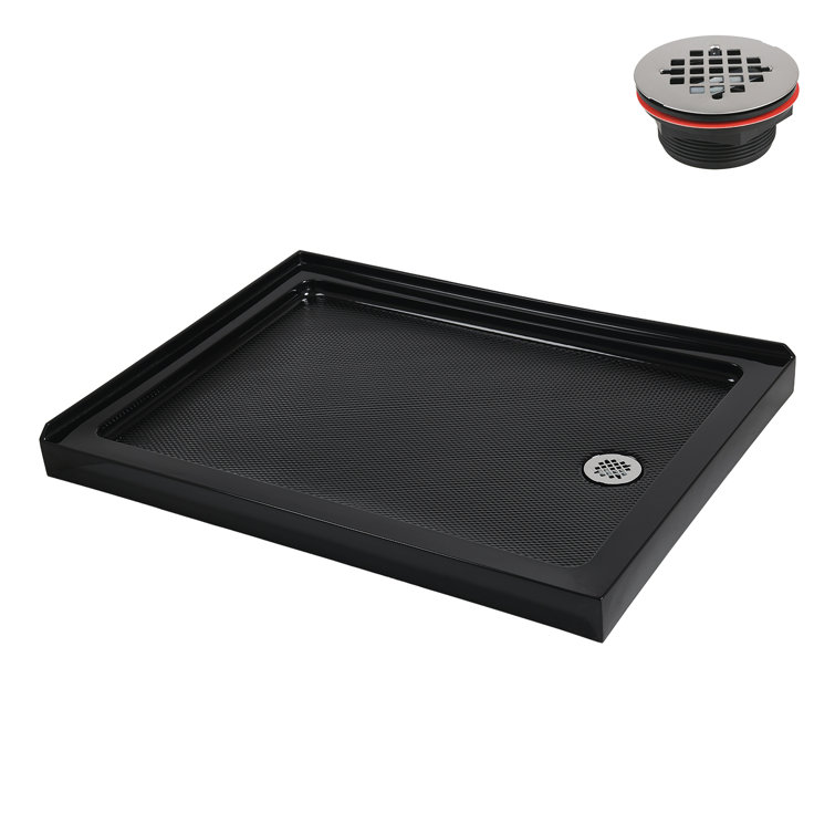 Glossy Black 48 x 36 Acrylic Corner Shower Base with Right Drain