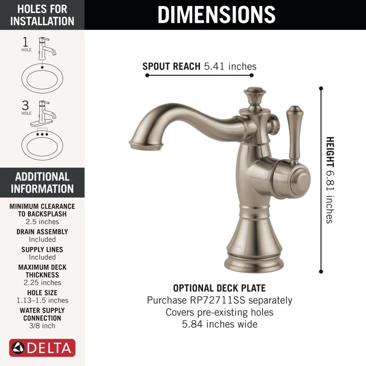 Stainless Steel Single Handle Bathroom Faucet with Metal Drain Assembly