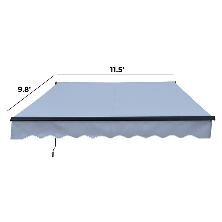 12 x 10 ft Silver Gray Retractable Patio Awning with Black Aluminum Frame