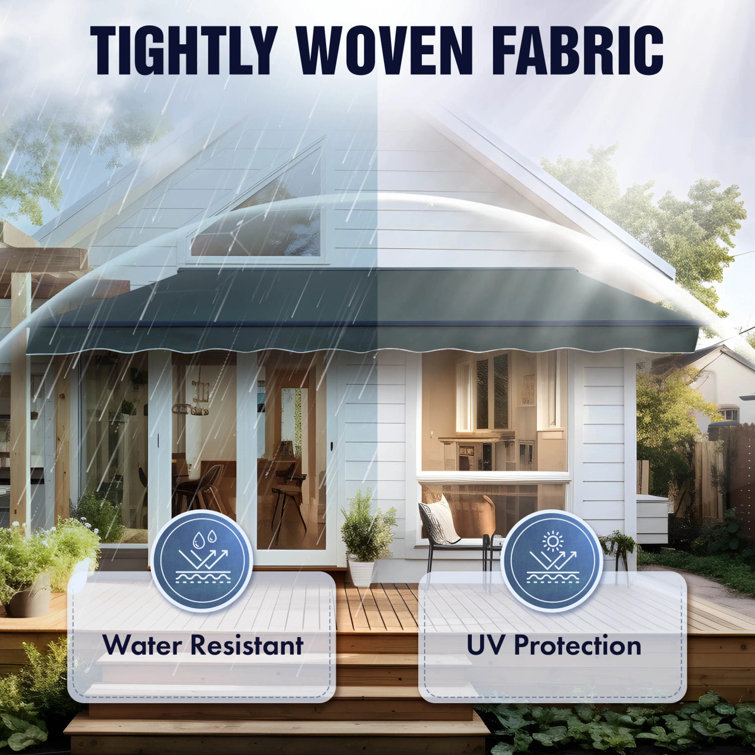 12 x 10 ft Silver Gray Retractable Patio Awning with Black Aluminum Frame