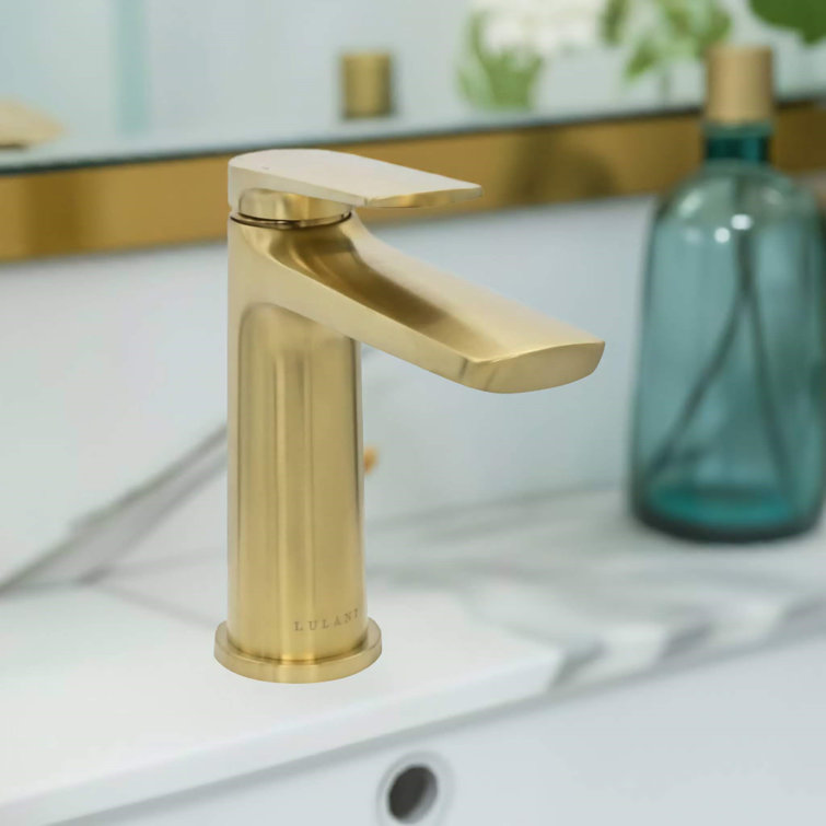 Brushed Gold Single-Handle Brass Bathroom Faucet with Drain Kit