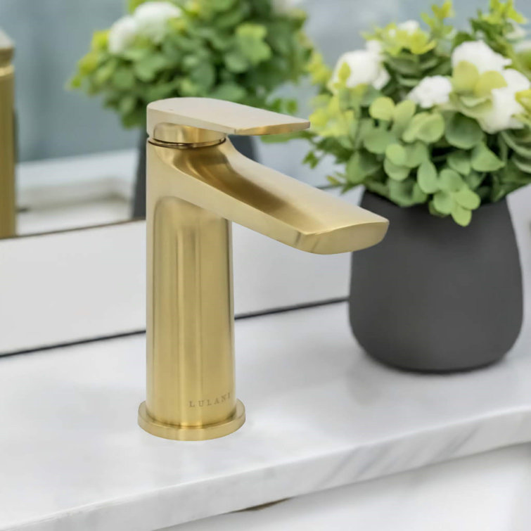 Brushed Gold Single-Handle Brass Bathroom Faucet with Drain Kit