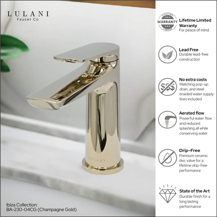 Champagne Gold Polished Brass Single Handle Bathroom Faucet