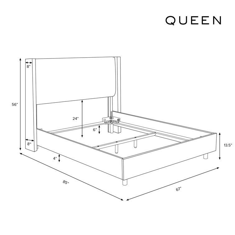 Classic Navy Linen Upholstered Queen Bed with Wingback Headboard