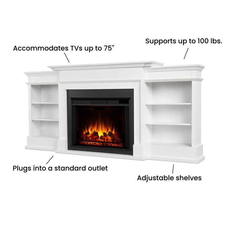 Ashton White Wood Electric Fireplace TV Stand with Shelves