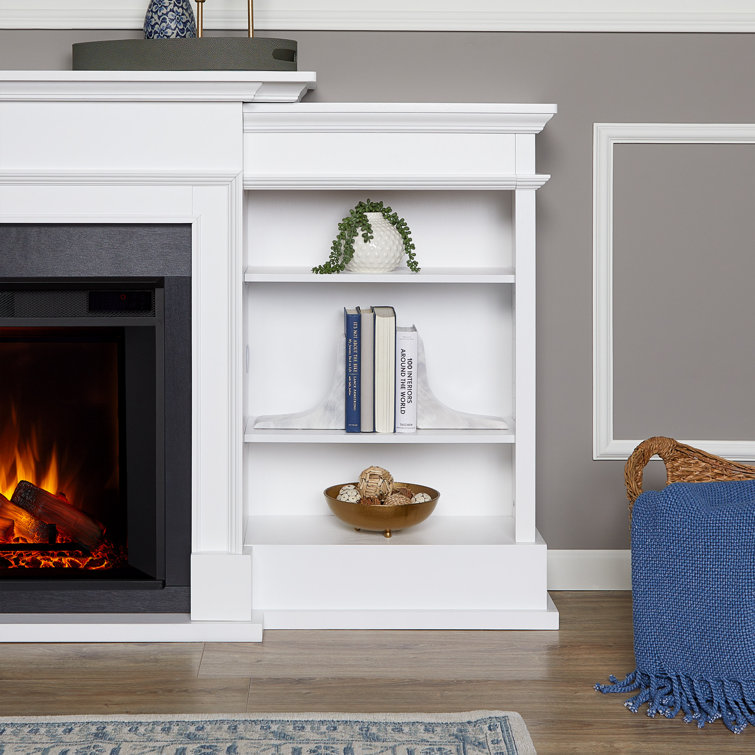 Ashton White Wood Electric Fireplace TV Stand with Shelves