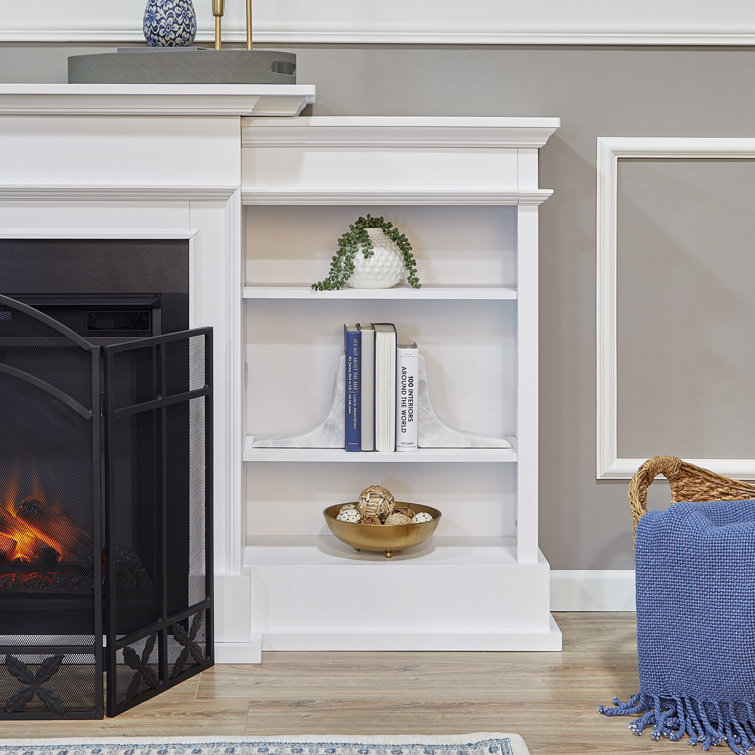 Ashton White Wood Electric Fireplace TV Stand with Shelves