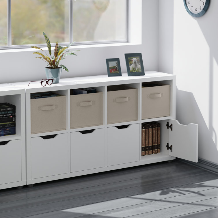 Julian White and Beige 8-Compartment Freestanding Storage Cabinet