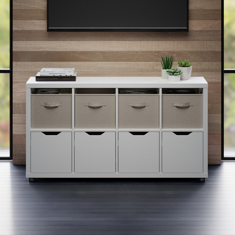 Julian White and Beige 8-Compartment Freestanding Storage Cabinet