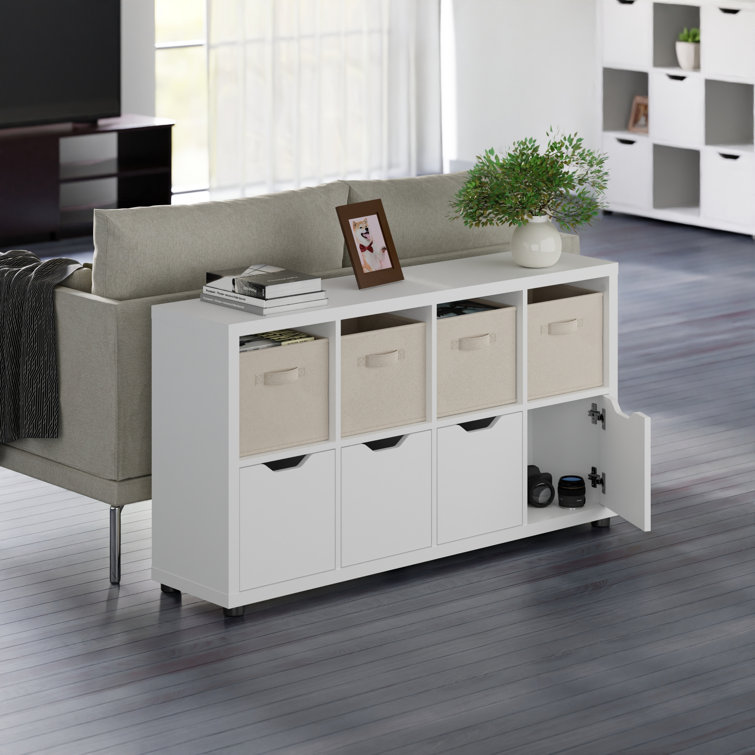 Julian White and Beige 8-Compartment Freestanding Storage Cabinet