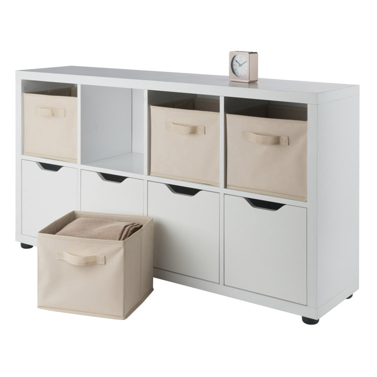 Julian White and Beige 8-Compartment Freestanding Storage Cabinet