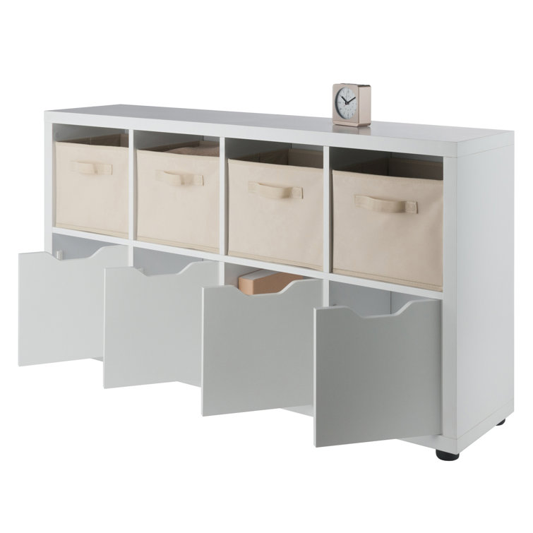 Julian White and Beige 8-Compartment Freestanding Storage Cabinet