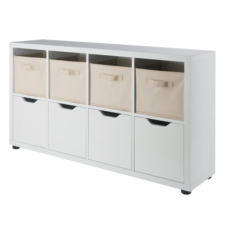 Julian White and Beige 8-Compartment Freestanding Storage Cabinet
