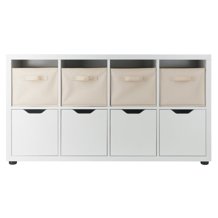 Julian White and Beige 8-Compartment Freestanding Storage Cabinet