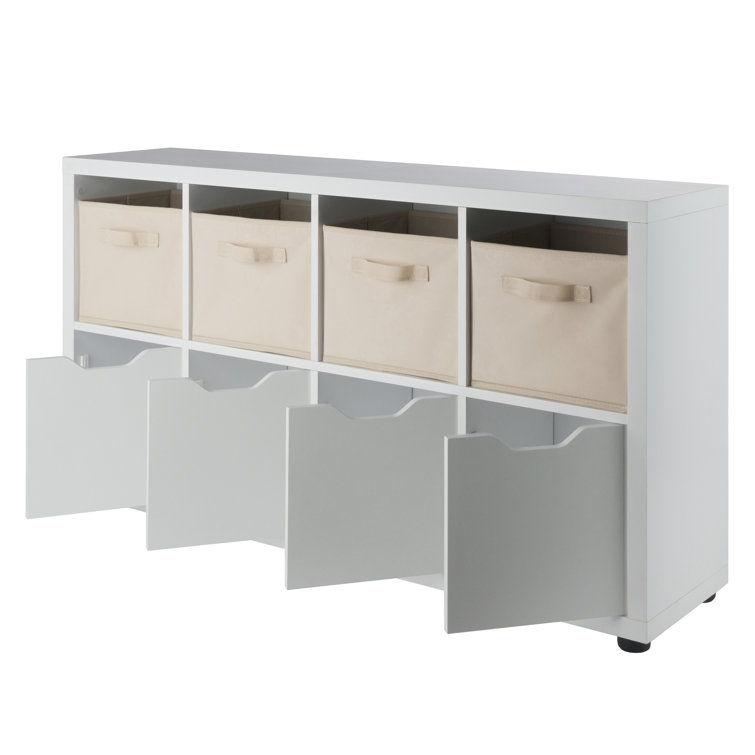 Julian White and Beige 8-Compartment Freestanding Storage Cabinet