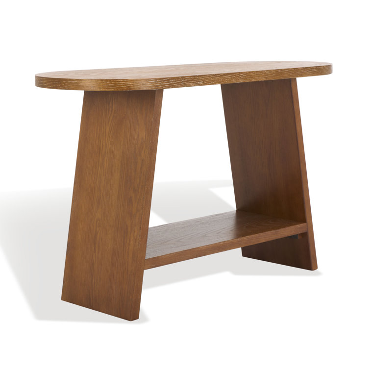 Rustic Oak Wood Console Table with Storage Shelf
