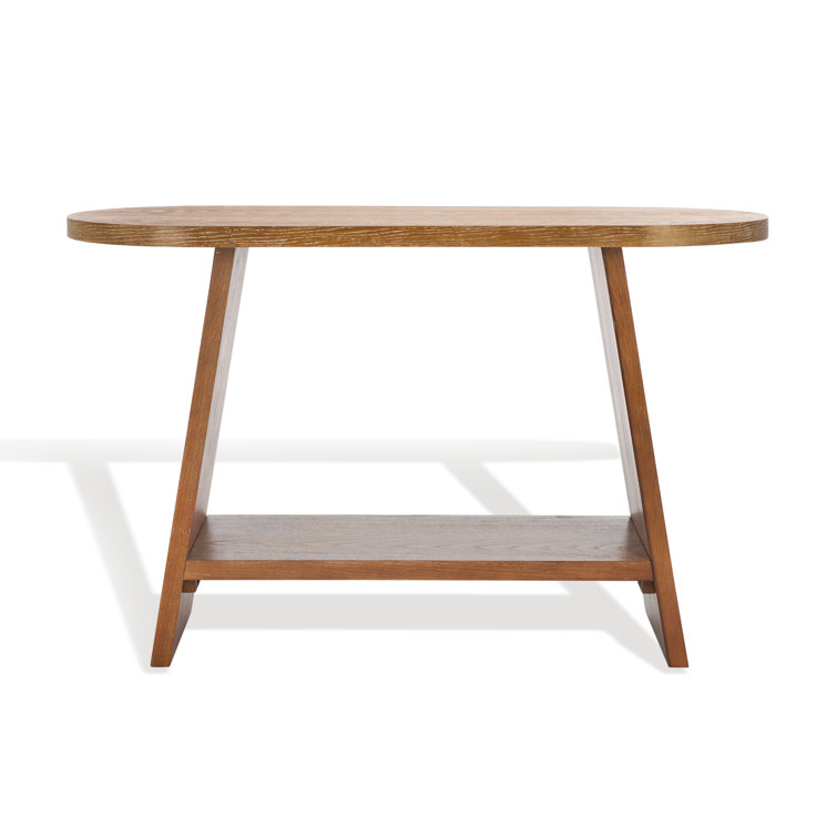 Rustic Oak Wood Console Table with Storage Shelf