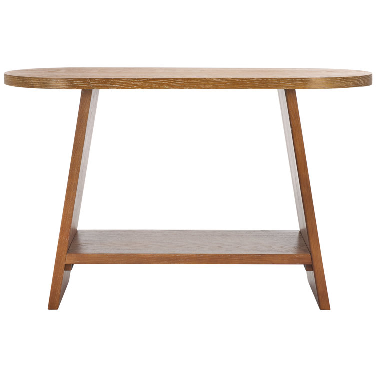 Rustic Oak Wood Console Table with Storage Shelf