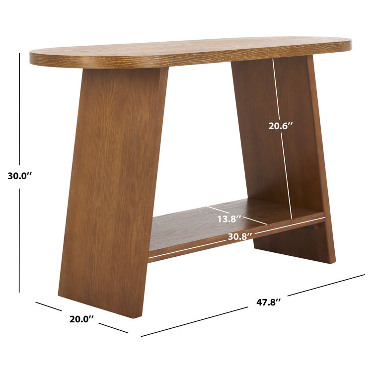 Rustic Oak Wood Console Table with Storage Shelf