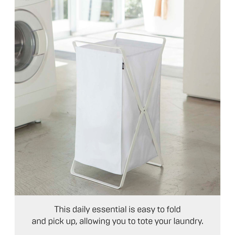 Collapsible Upright Tower Laundry Hamper in White Steel