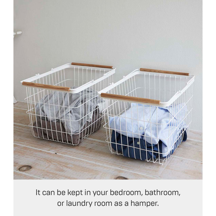 Collapsible White Frame Hamper with Wheels