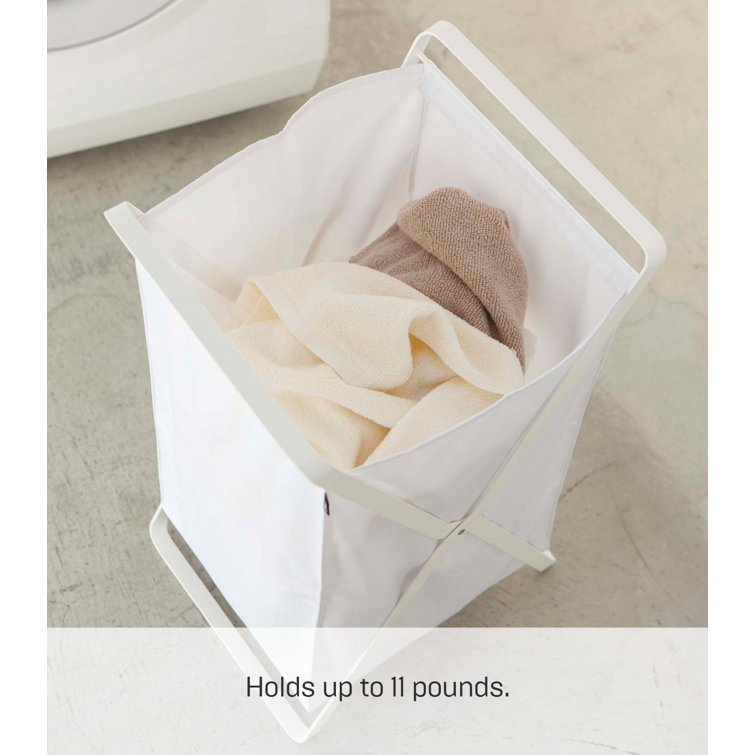 Collapsible Upright Tower Laundry Hamper in White Steel