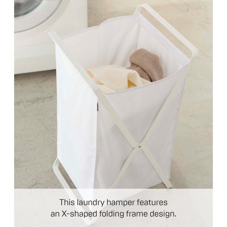 Collapsible Upright Tower Laundry Hamper in White Steel