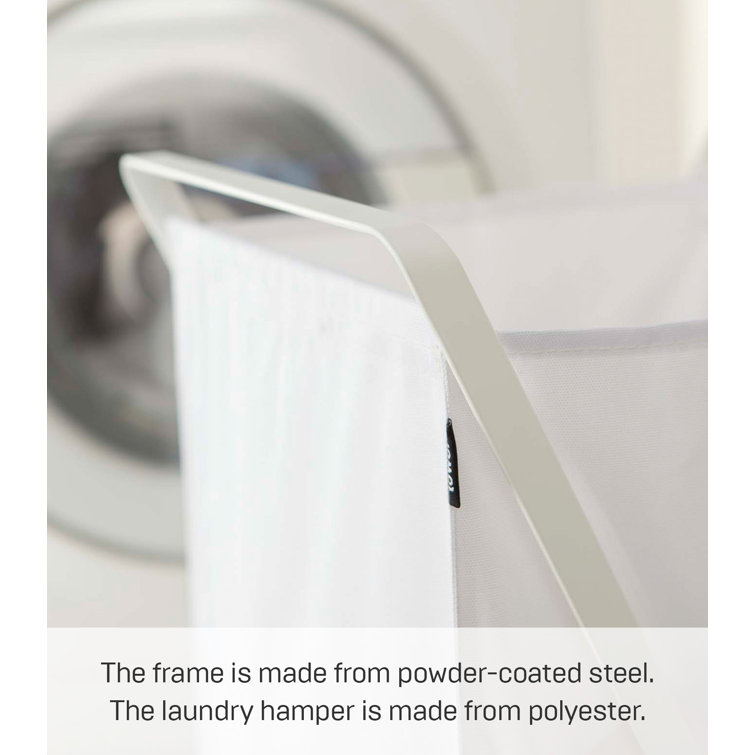Collapsible Upright Tower Laundry Hamper in White Steel
