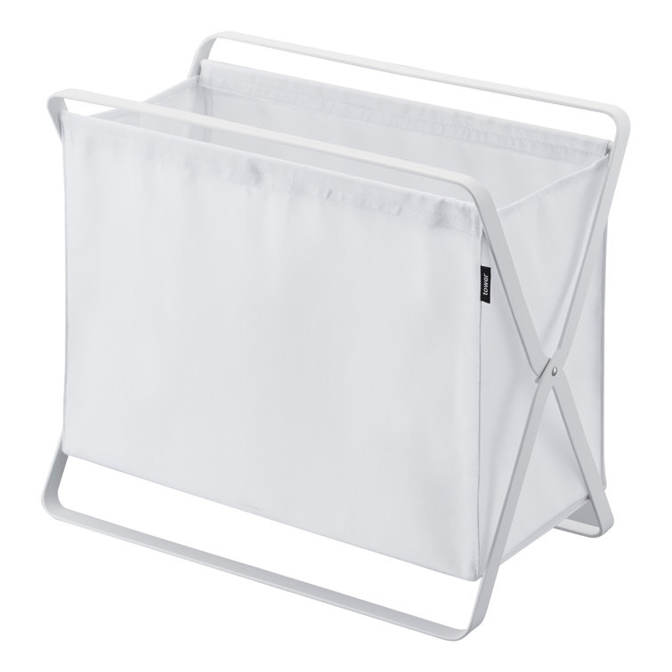 Compact White Steel Collapsible Frame Laundry Hamper