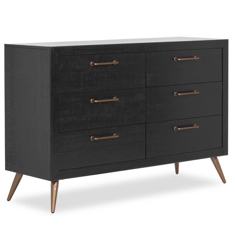 Onyx Black Mid-Century Double Dresser with Bronze Hardware