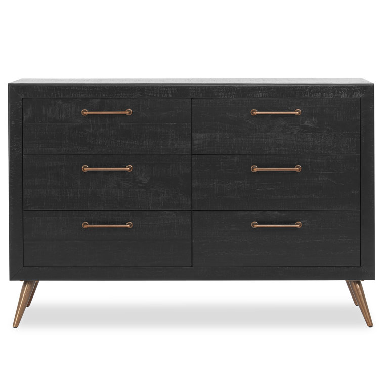 Onyx Black Mid-Century Double Dresser with Bronze Hardware