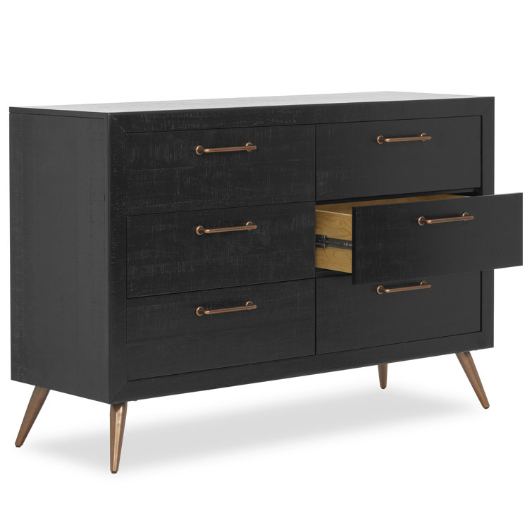 Onyx Black Mid-Century Double Dresser with Bronze Hardware