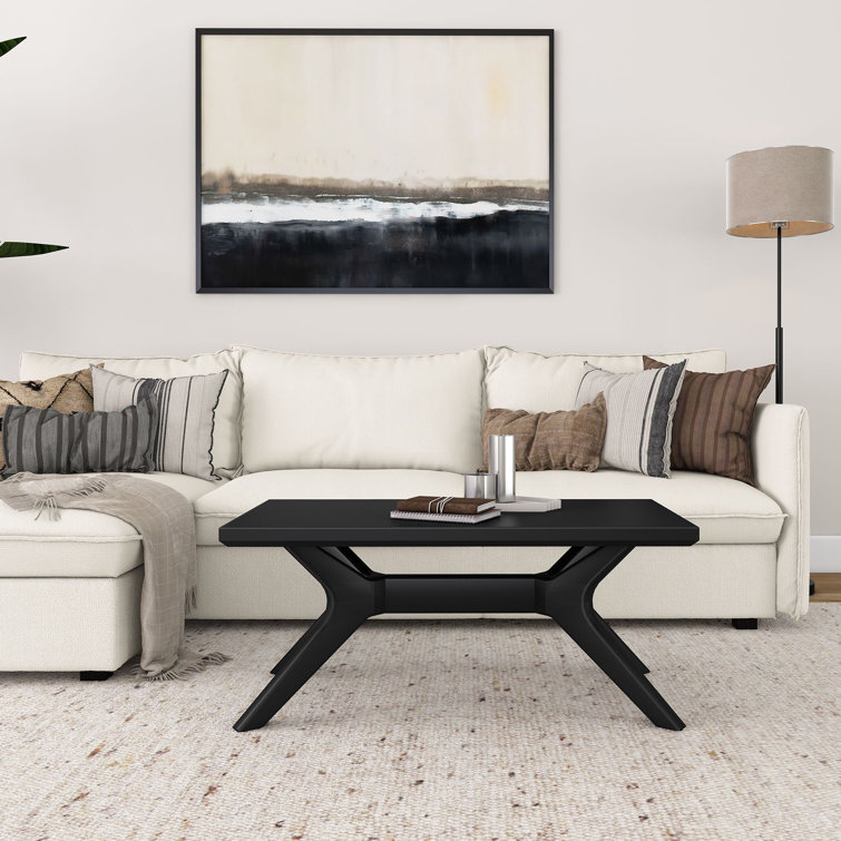 Verso Black Rectangular Wood Coffee Table with Cross Legs
