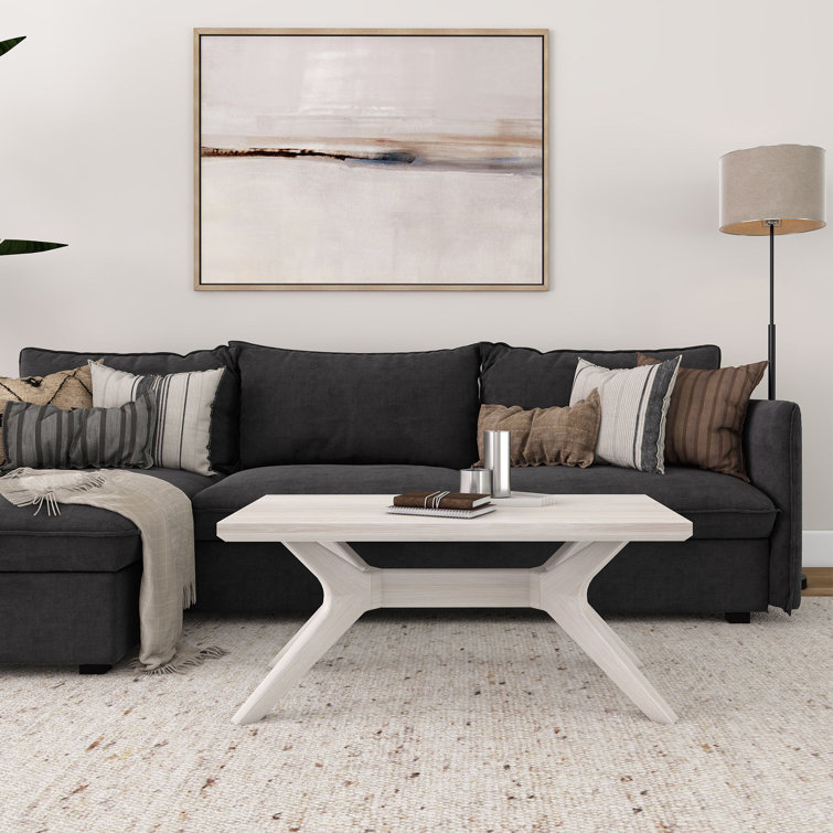 White Sand Solid Wood Cross Leg Rectangular Coffee Table, 40 Inch