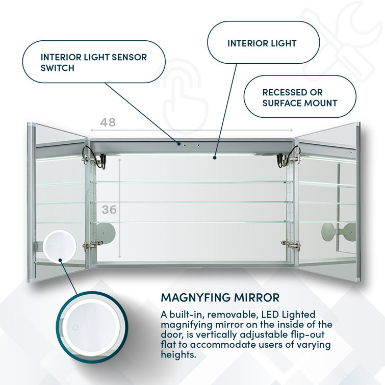Signature Royale 48" x 36" LED Lighted Aluminum Medicine Cabinet