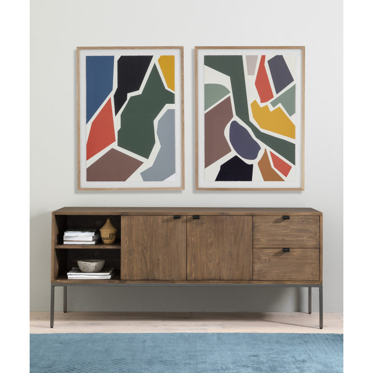 Contemporary Black Wash Poplar Media Console with Leather Pulls