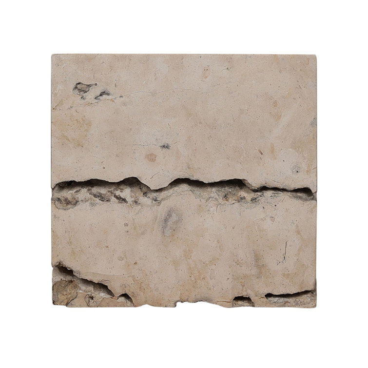 Square Brown and Gray Travertine End Table