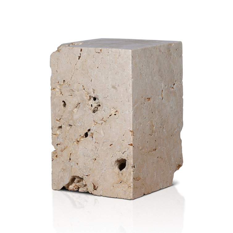 Square Brown and Gray Travertine End Table