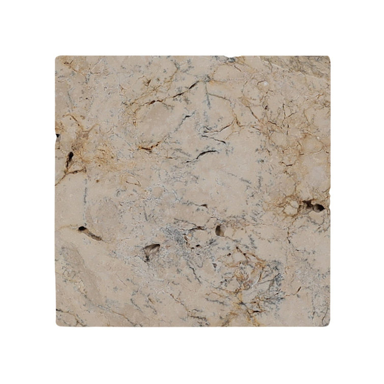 Square Brown and Gray Travertine End Table