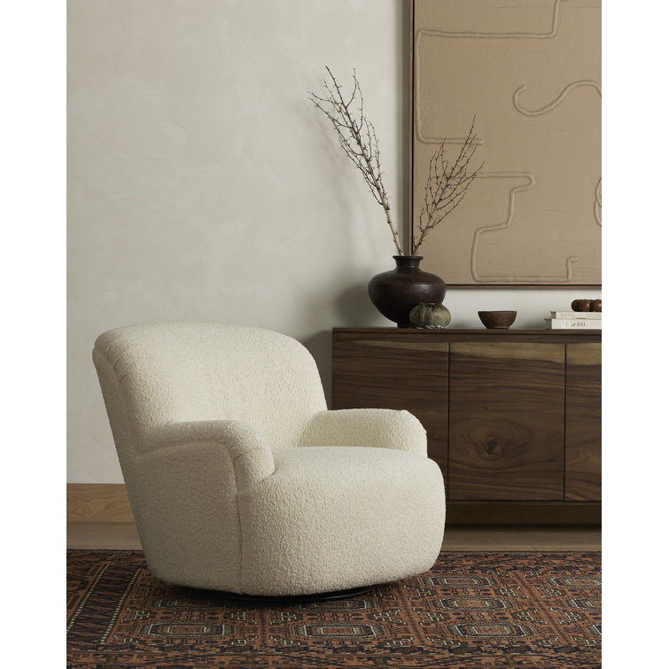 Sheepskin Camel 35.5" Contemporary Swivel Accent Chair