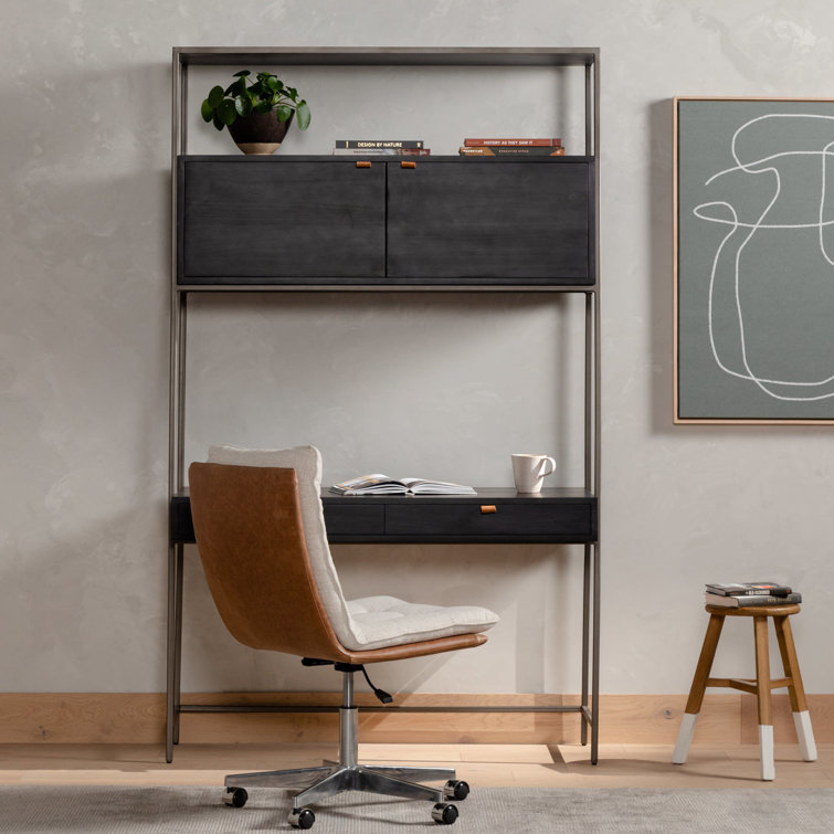 Dove Poplar Contemporary Modular Wall Desk with Leather Pulls