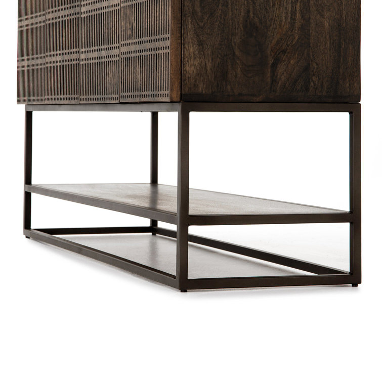 Contemporary Black and Gold Media Console with Carved Storage