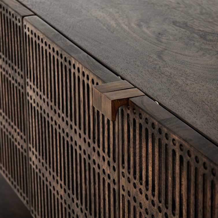 Contemporary Black and Gold Media Console with Carved Storage