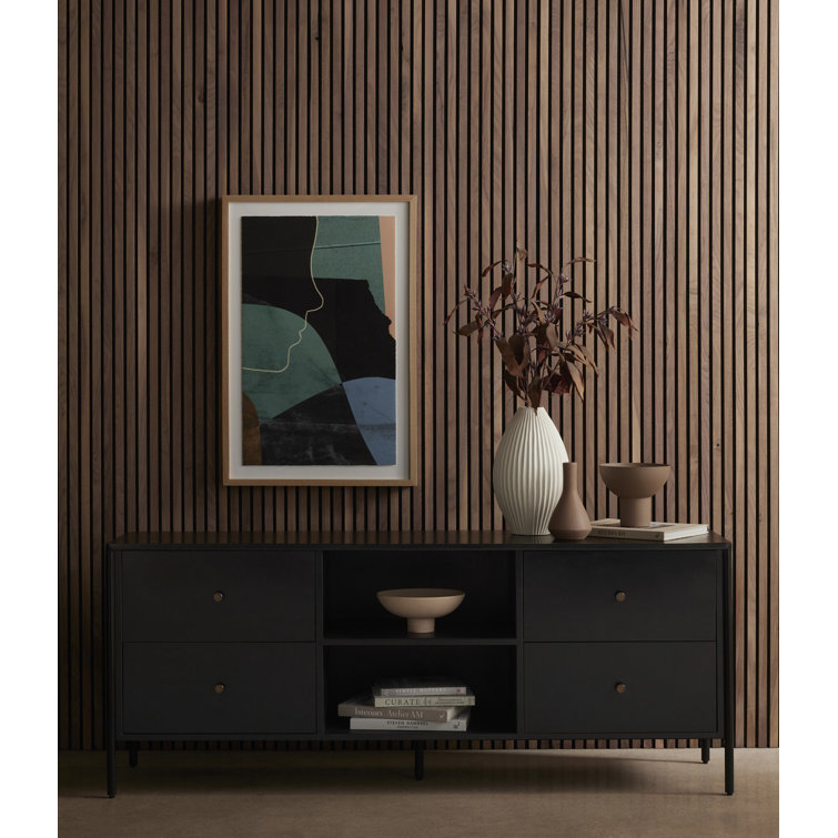 Sleek Black Iron Media Console with Bronzed Hardware and Storage