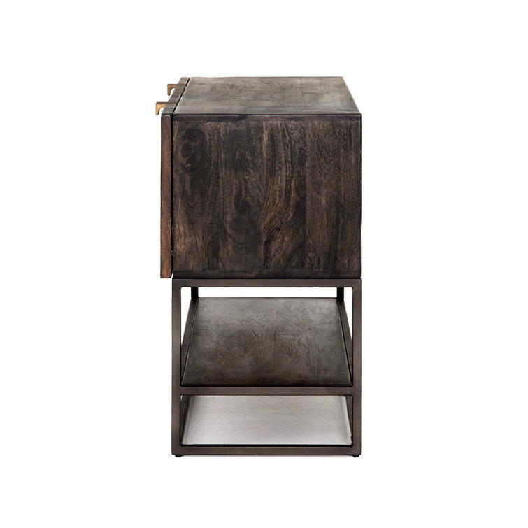 Contemporary Black and Gold Media Console with Carved Storage