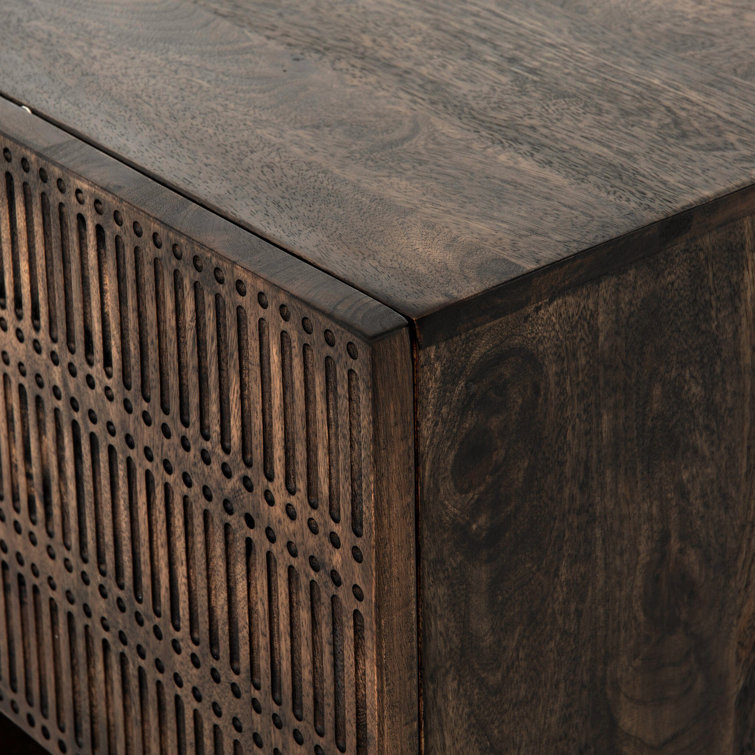 Contemporary Black and Gold Media Console with Carved Storage