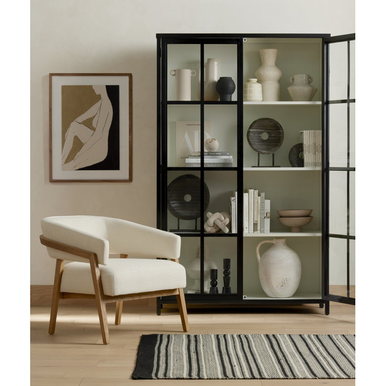 Contemporary Black and White Iron Glass Panel Curio Cabinet